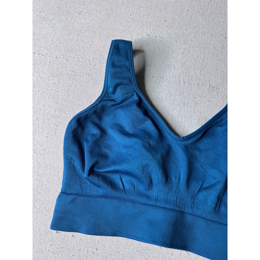 Puma Womens Seamless V-Neck Sports Bra Teal Blue Adjustable Straps Size M